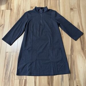NORTHSTYLE Size M Tunic Dress Knit Quarter Zip 3/4 Sleeve Pockets Gray Blue